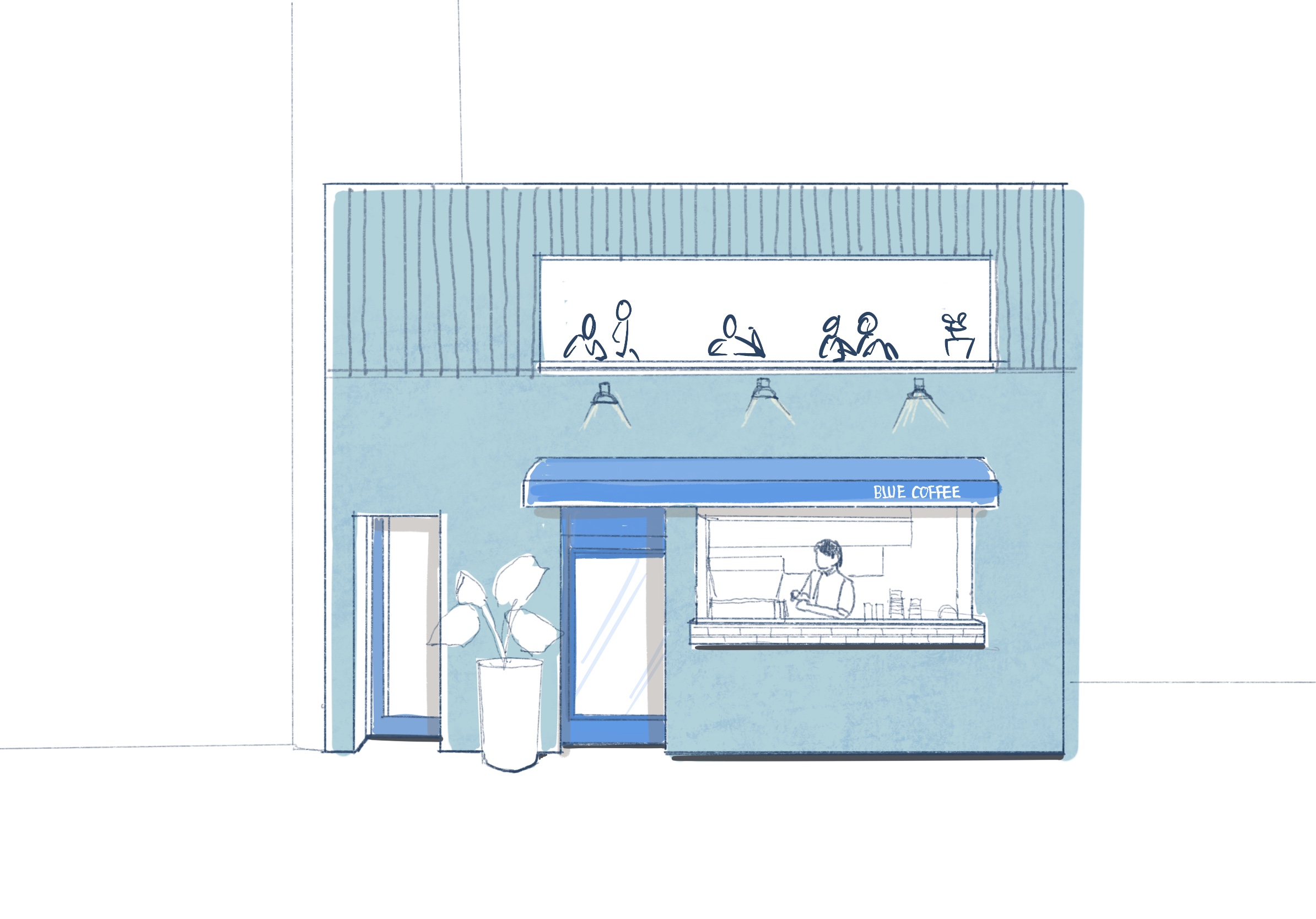 BLUE COFFEE — 블루컬러로 완성한 카페 파사드 아트워크